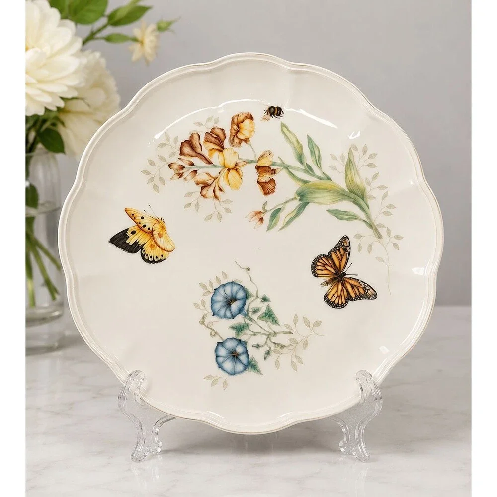 Lenox Butterfly Meadow Monarch Dinner Plate White Porcelain Floral 10.75 in